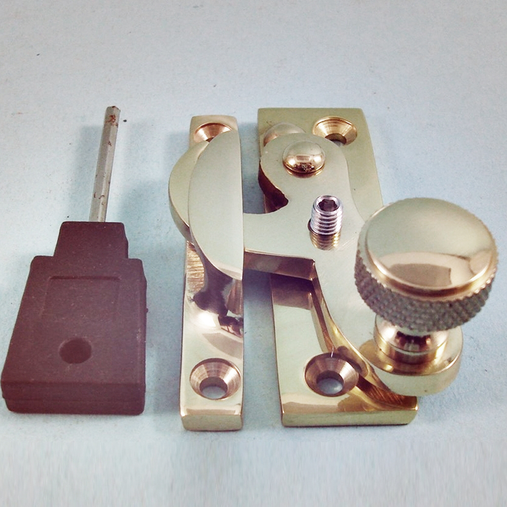 THD079L/PB • Locking • Polished Brass • Clo Knurled Knob Sash Fastener